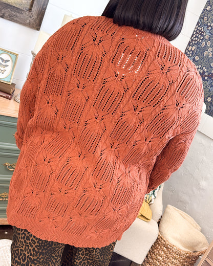 Autumn Stroll Open Front Pointelle Knit Cardigan