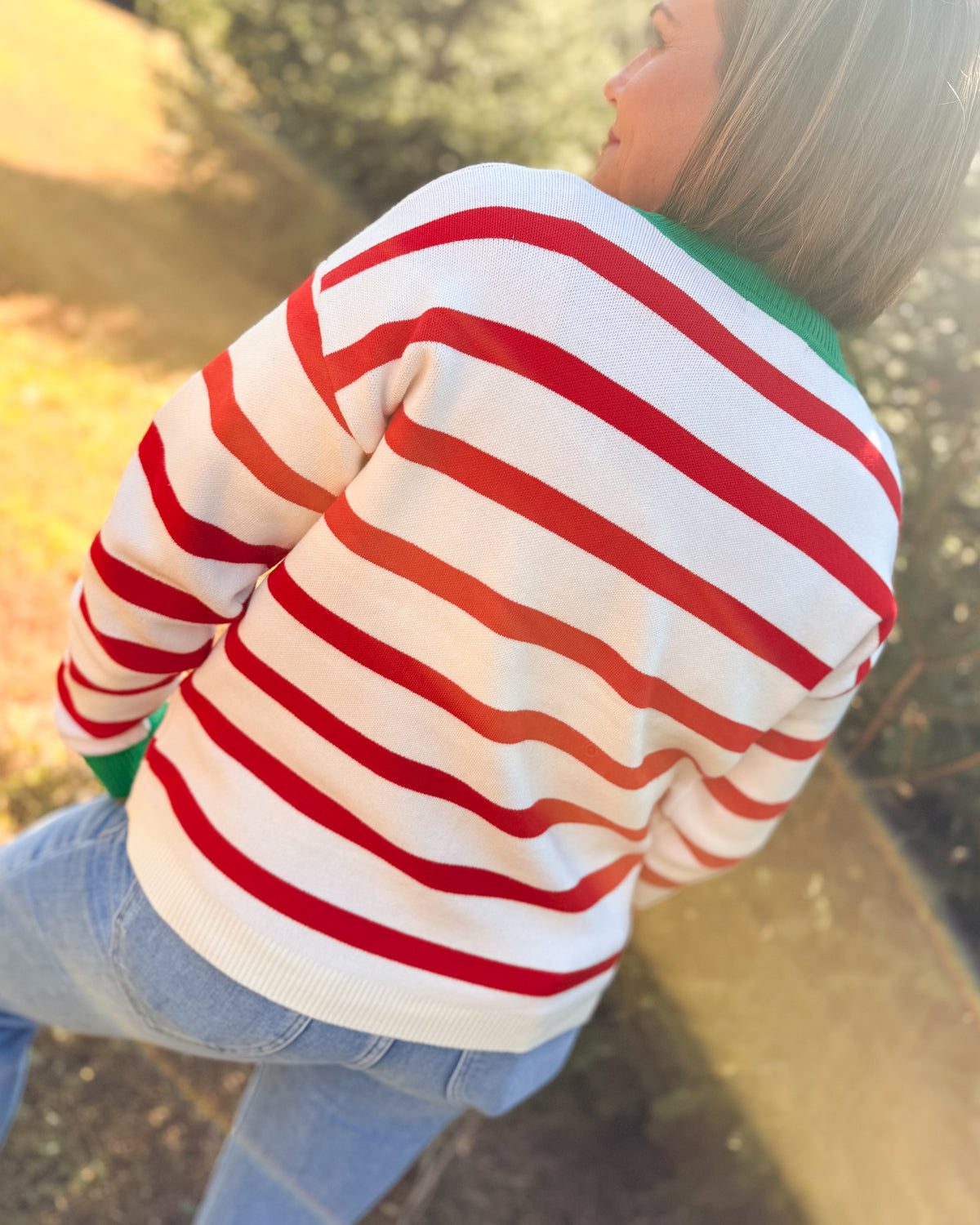 Love Peace Joy Striped Knit Sweater