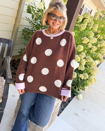 Dolly Days Polka Dot Contrast Trim Sweater