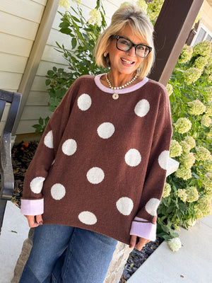 Dolly Days Polka Dot Contrast Trim Sweater