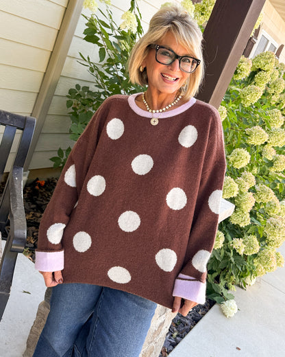 Dolly Days Polka Dot Contrast Trim Sweater