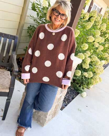 Dolly Days Polka Dot Contrast Trim Sweater