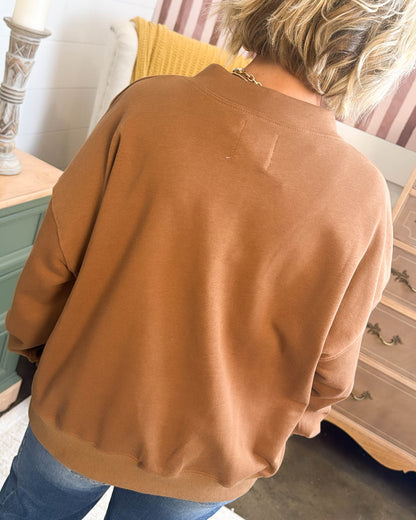 Cappuccino Sipping Henley Pouch Pocket Pullover - Brown