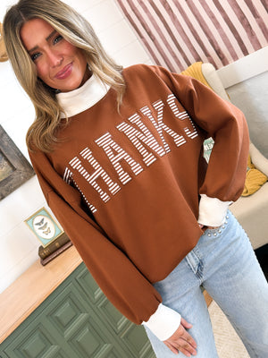 Thanks Embroidered Patch Oversized Pullover