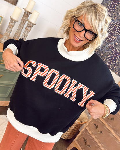 Spooky Embroidered Patch Oversized Pullover