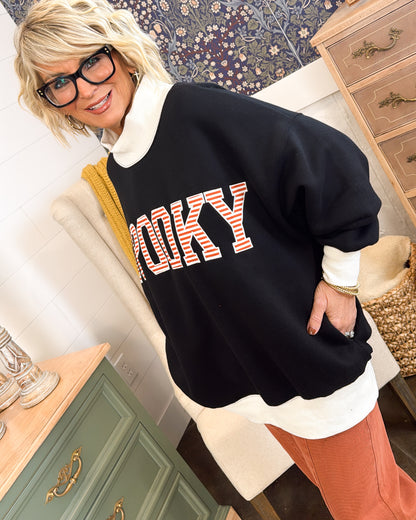 Spooky Embroidered Patch Oversized Pullover