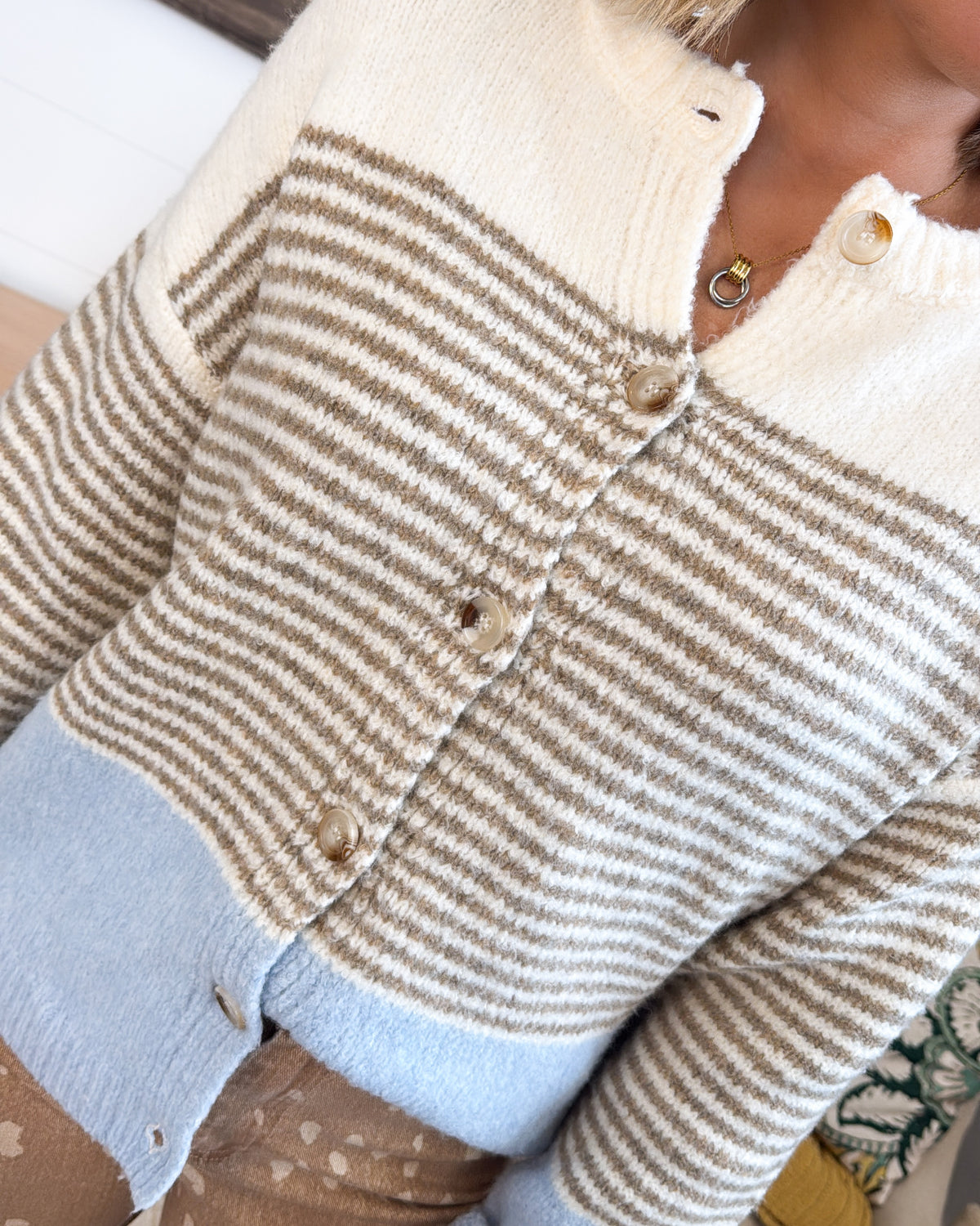 Afternoon Chai Striped Color Block Sweater Cardigan