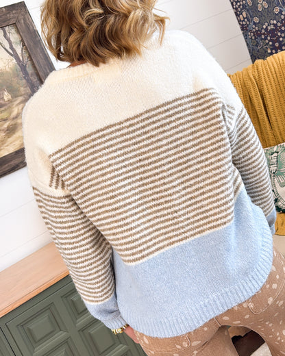 Afternoon Chai Striped Color Block Sweater Cardigan