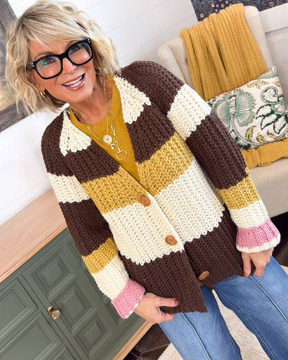 Sunday Mood Striped Rib Knit Cardigan