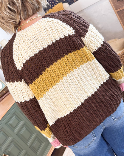 Sunday Mood Striped Rib Knit Cardigan