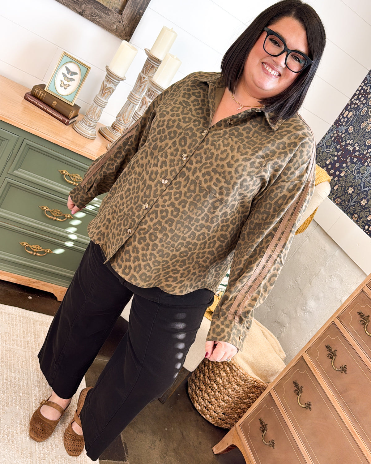 Lola Leopard Striped Sleeve Shirt