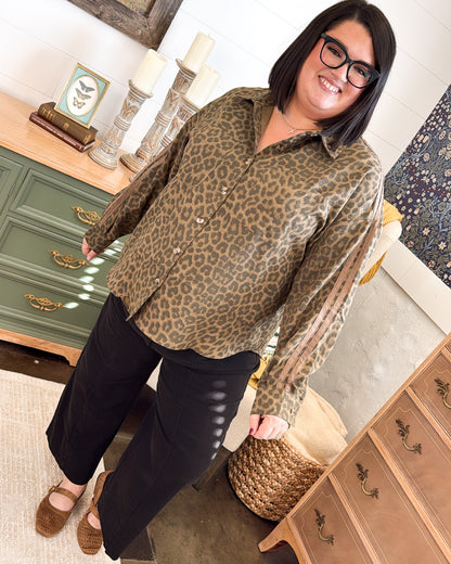 Lola Leopard Striped Sleeve Shirt