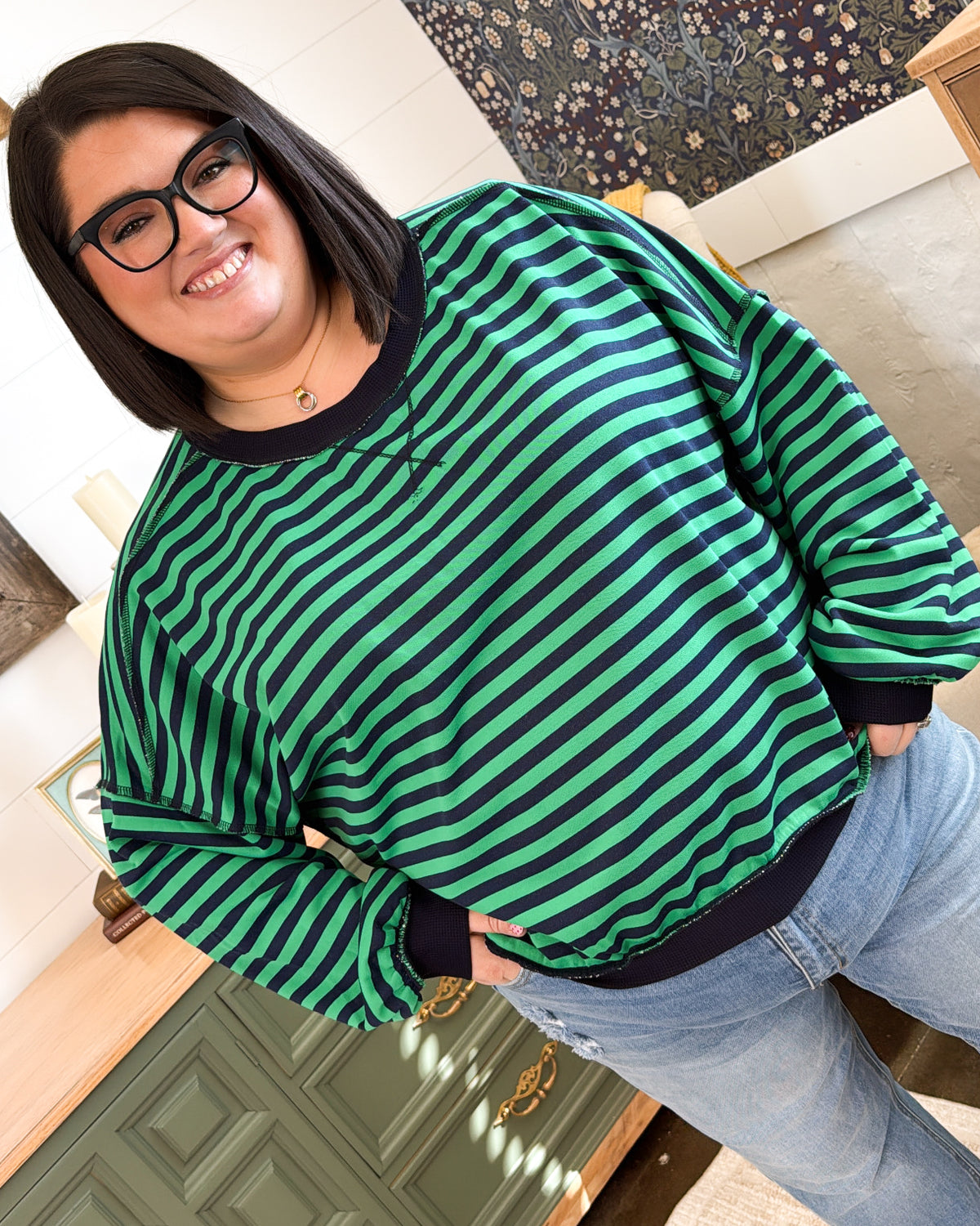 Walk The Line Striped Top Stitch Top