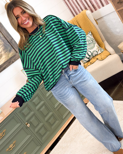 Walk The Line Striped Top Stitch Top