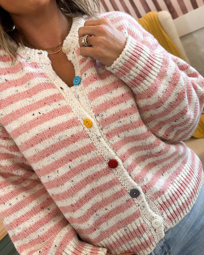 Tickled Pink Striped Confetti Knit Cardigan