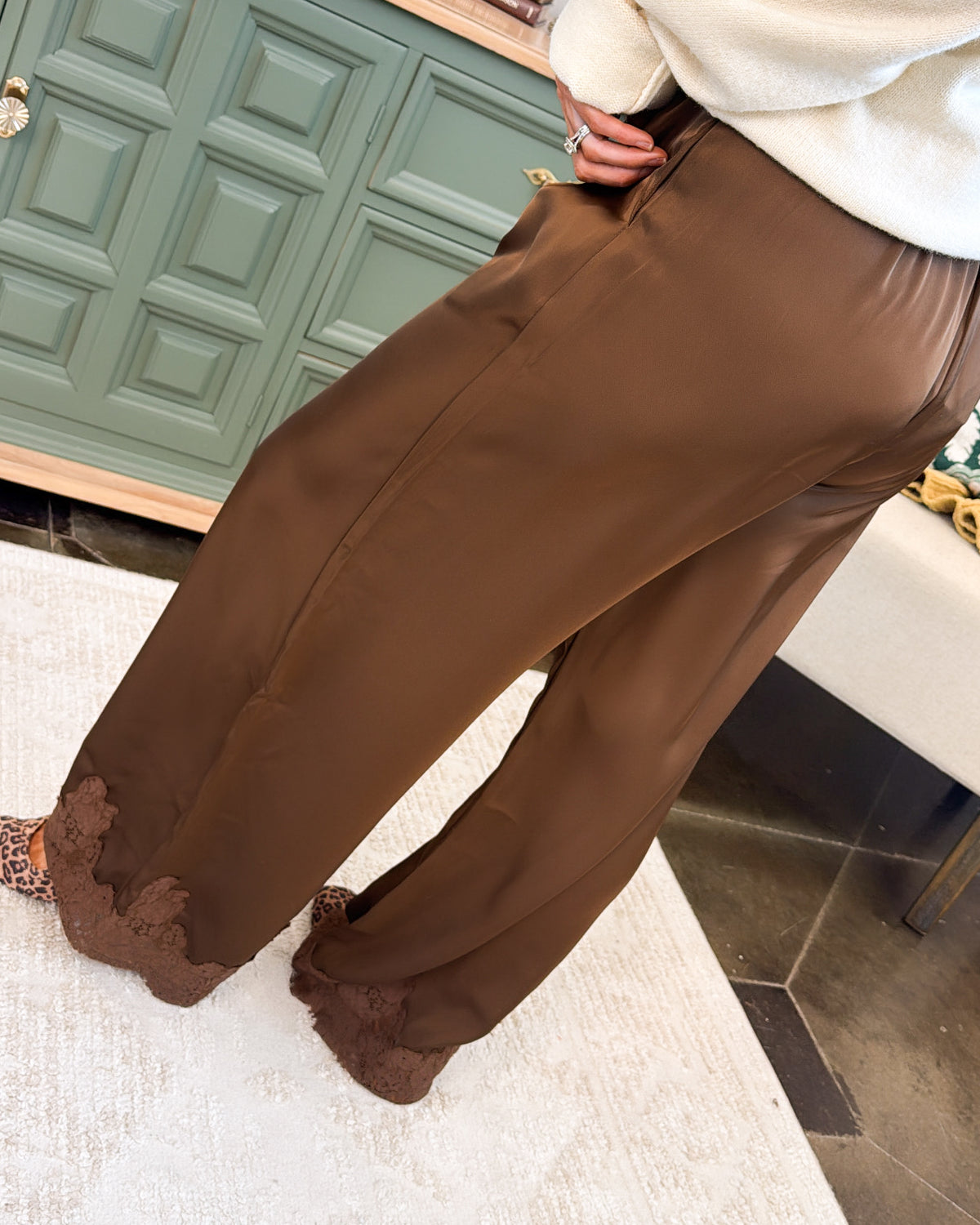 Delicate Details Satin Lace Hem Pants