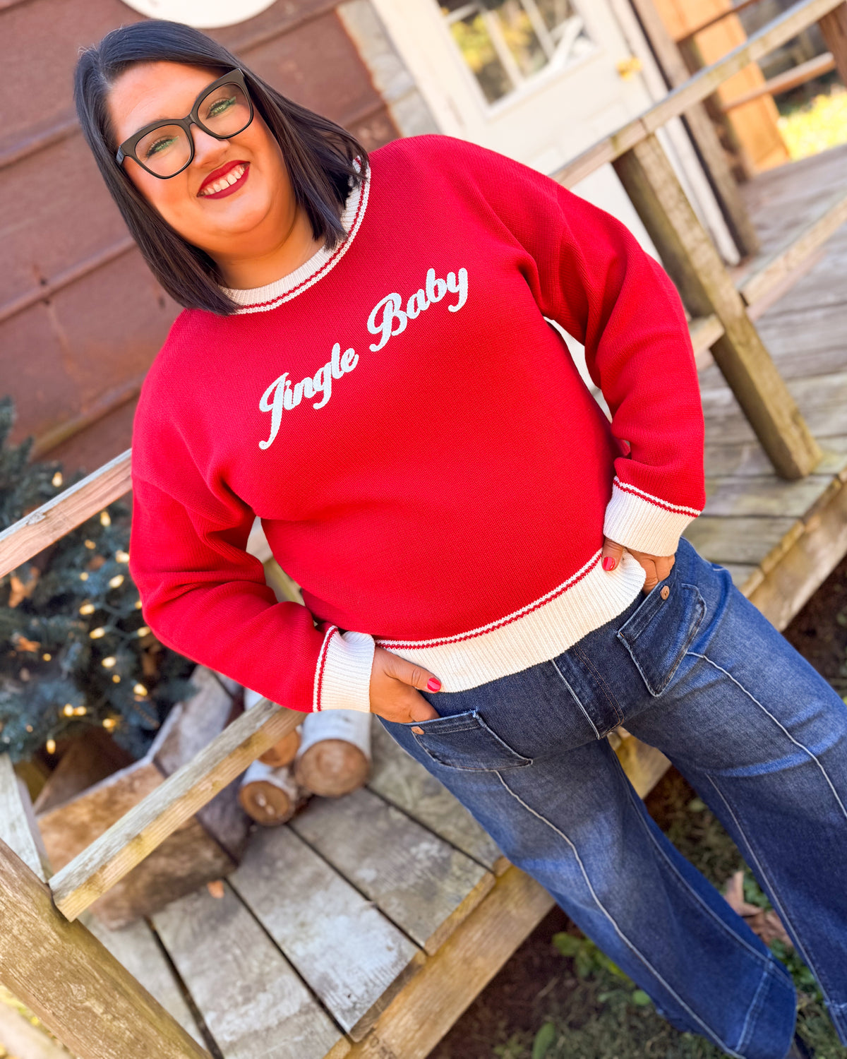 Jingle Baby Knit Contrast Trim Sweater