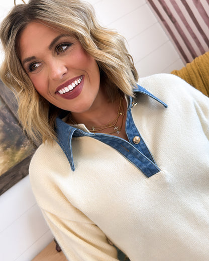 Classic Combo Denim Contrast Sweater