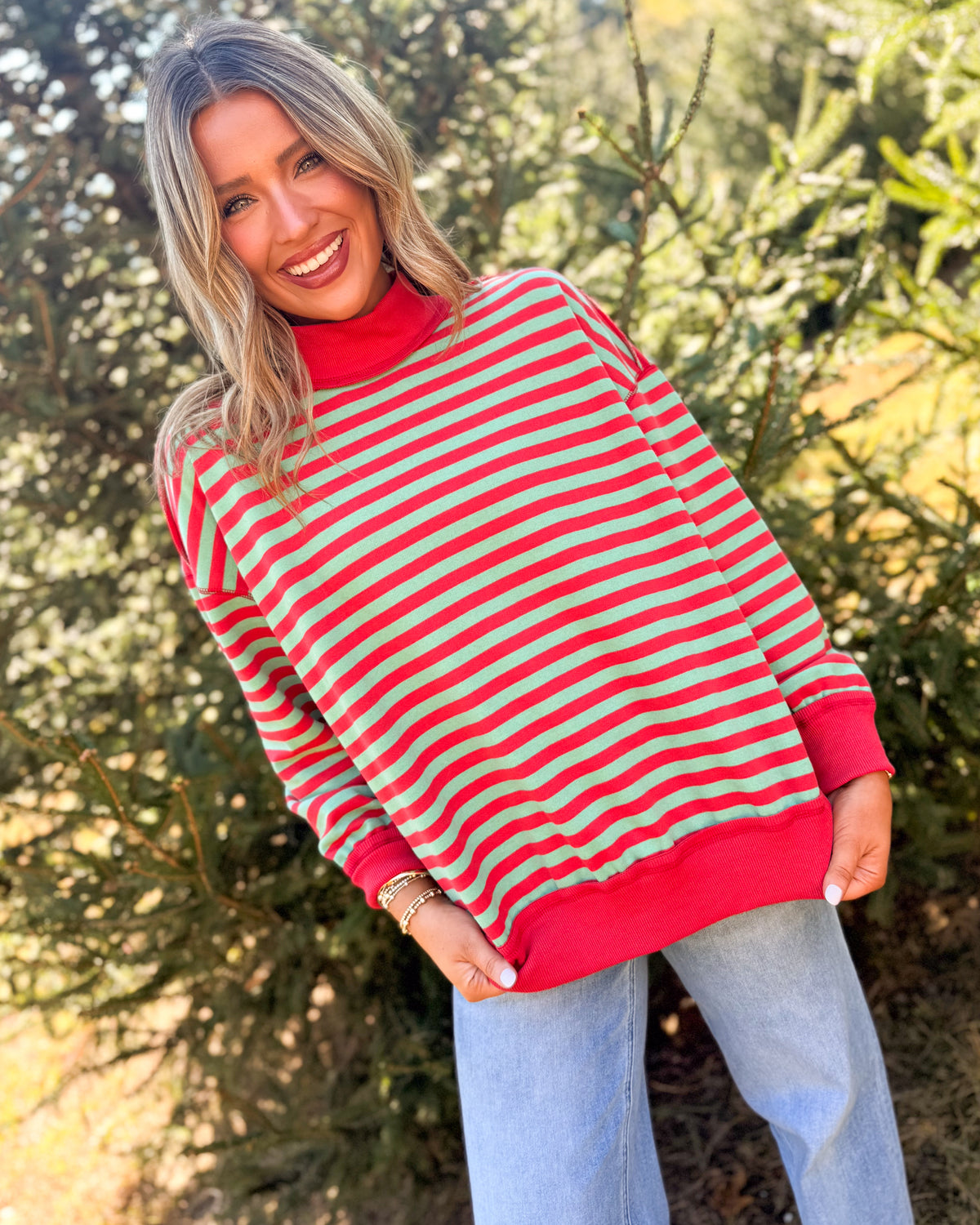 Lodge Life Striped Mock Neck Sweater