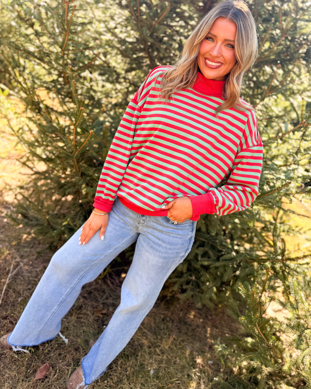 Lodge Life Striped Mock Neck Sweater