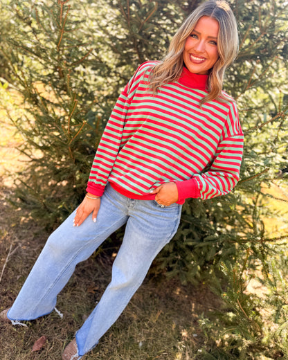 Lodge Life Striped Mock Neck Sweater
