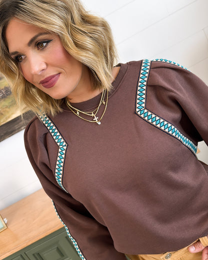 All The Details Geo Trimmed Pullover