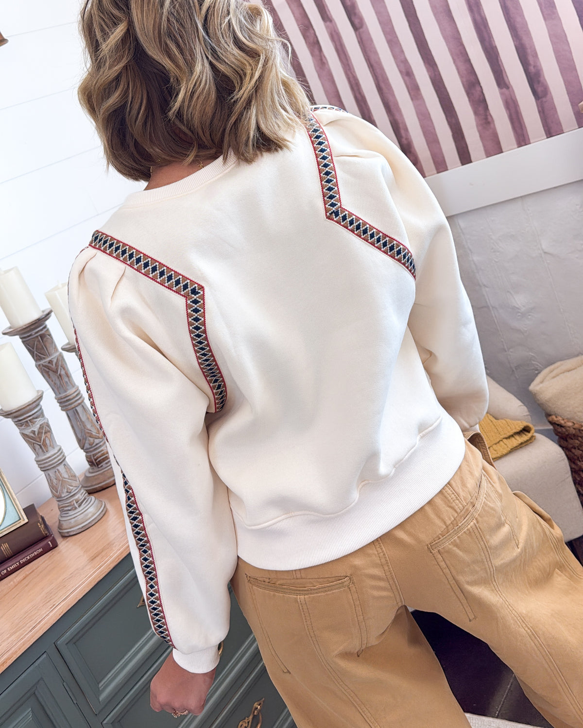 All The Details Geo Trimmed Pullover