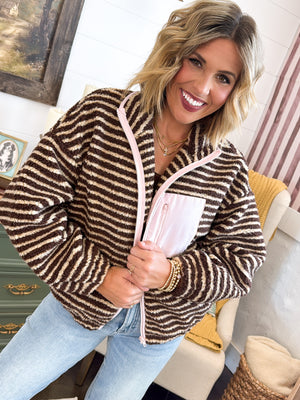 Trail Mix Striped Sherpa Pocket Jacket