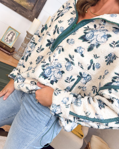 Winter Wildflowers Floral Sherpa Pullover