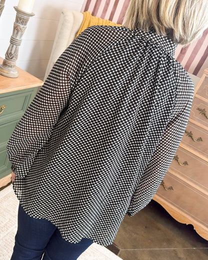 Parisian Charm Polka Dot Tie Neck Blouse