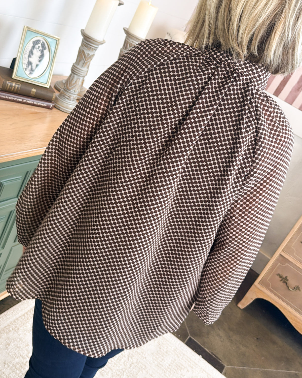 Parisian Charm Polka Dot Tie Neck Blouse