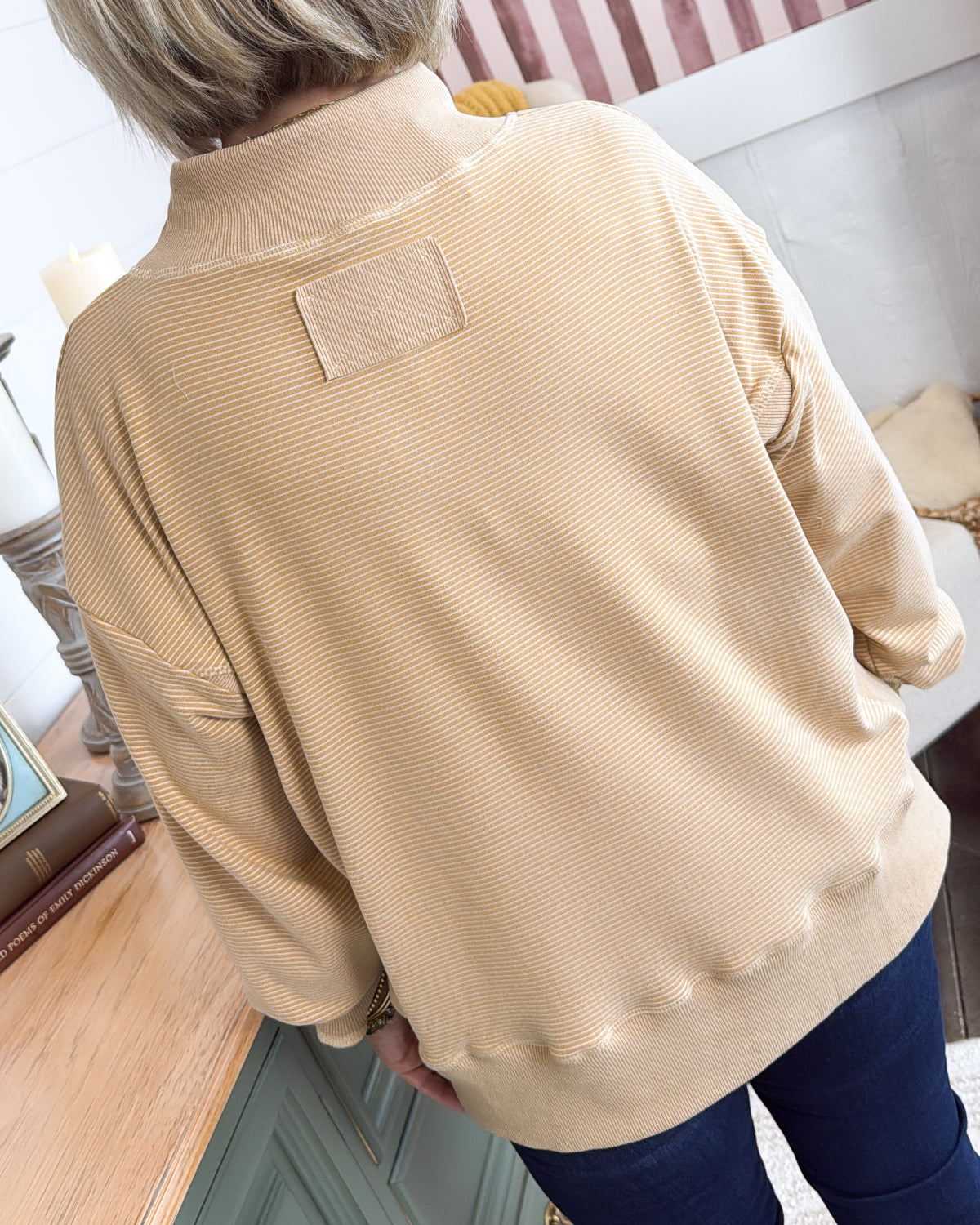 Coastline Cozy Pinstriped Mixed Knit Pullover