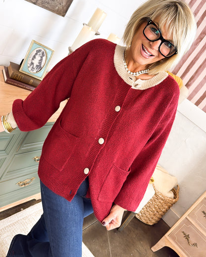 Winterberry Contrast Trim Sweater Cardigan