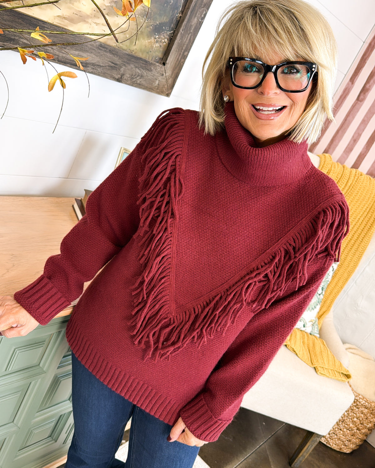 Western Belle Fringe Turtleneck Sweater
