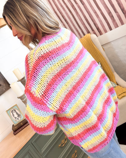 Color Crush Striped Crocheted Knit Cardigan