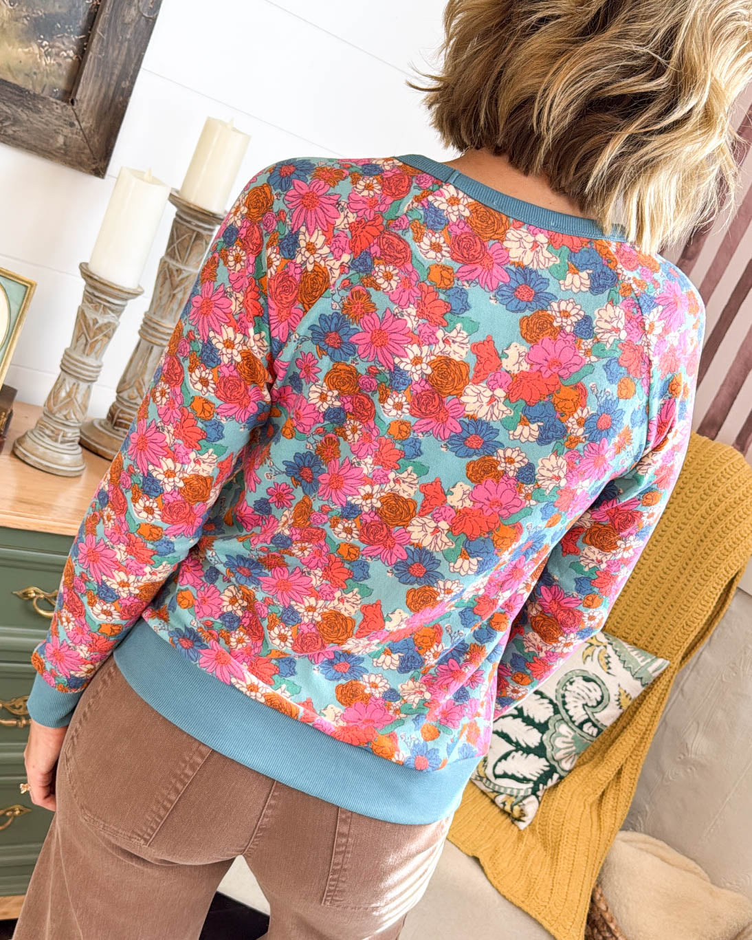 Groovy Garden Floral Raglan Top - Teal