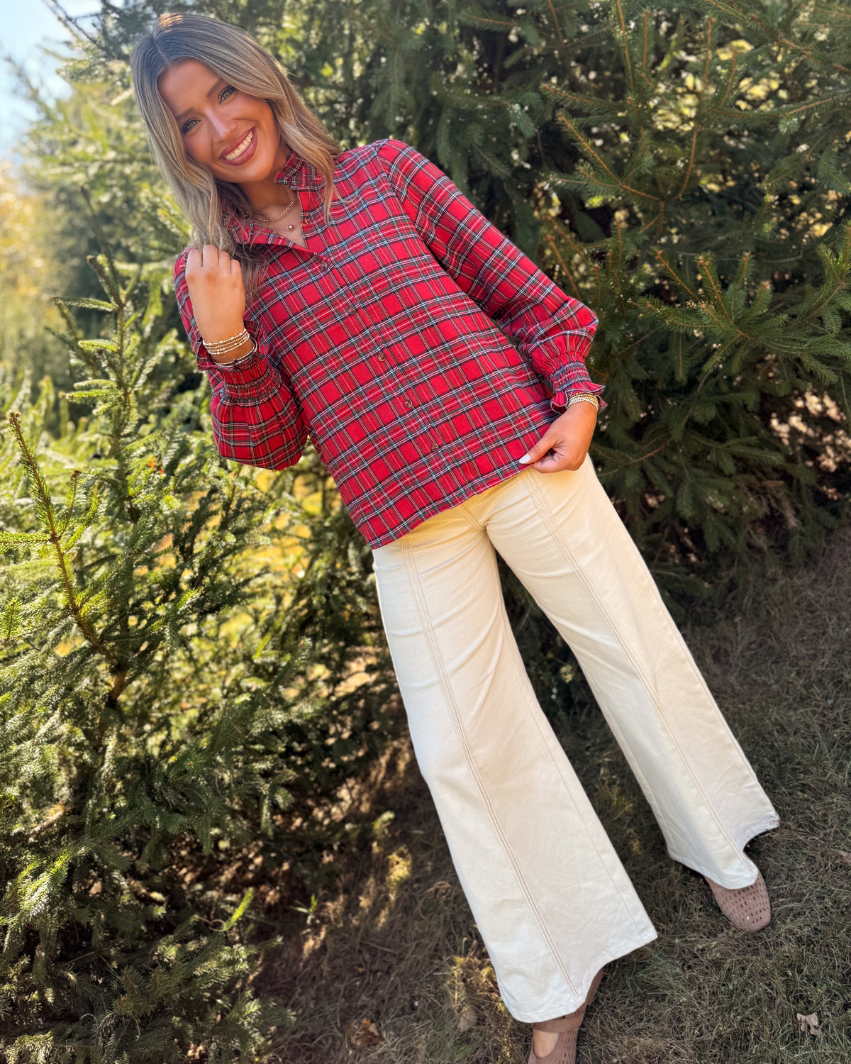 Ruffle Romance Plaid Ruffle Detail Shirt
