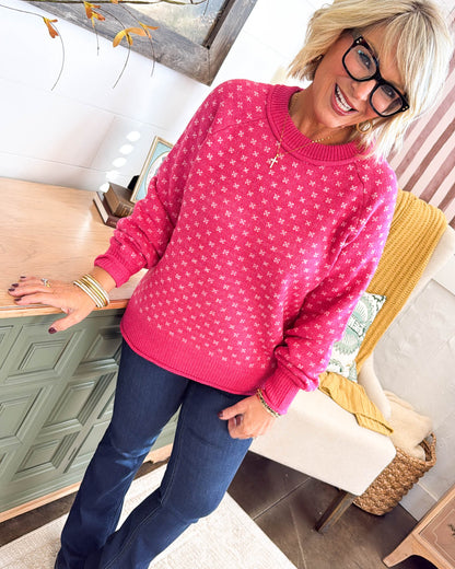 Snow Much Fun Snowflake Knit Sweater - Pink