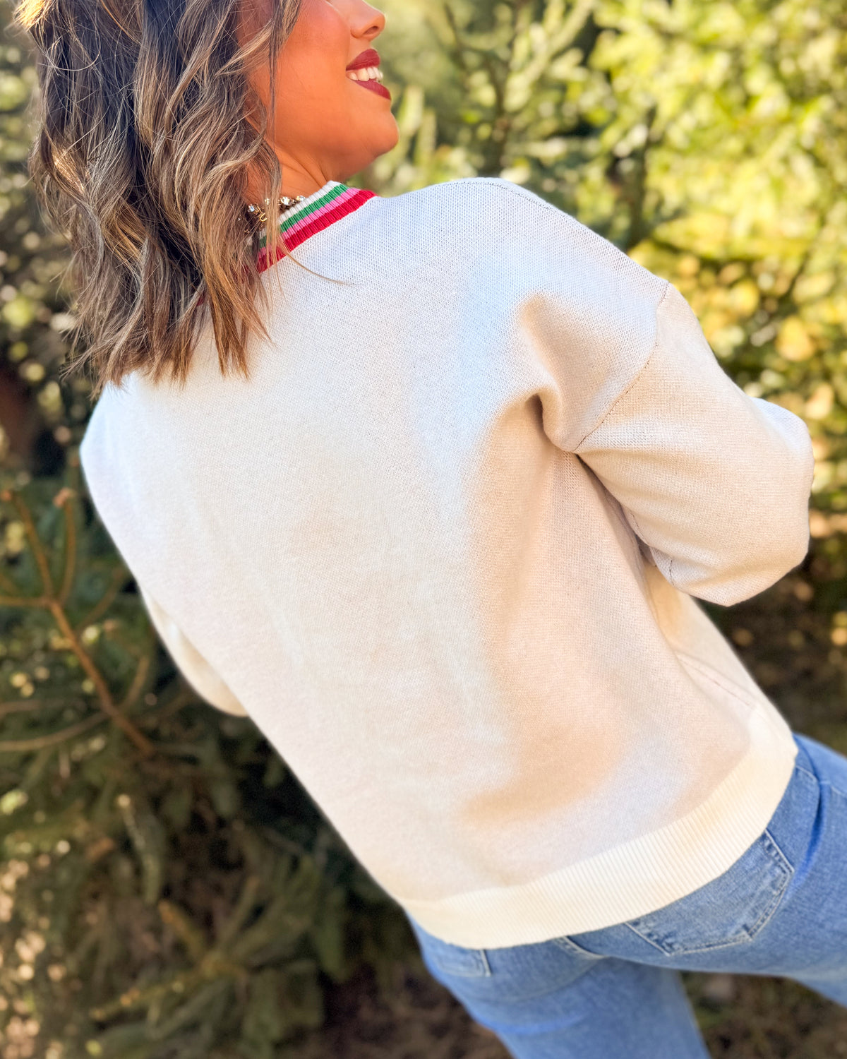 Bow On Top Mixed Bow Knit Sweater
