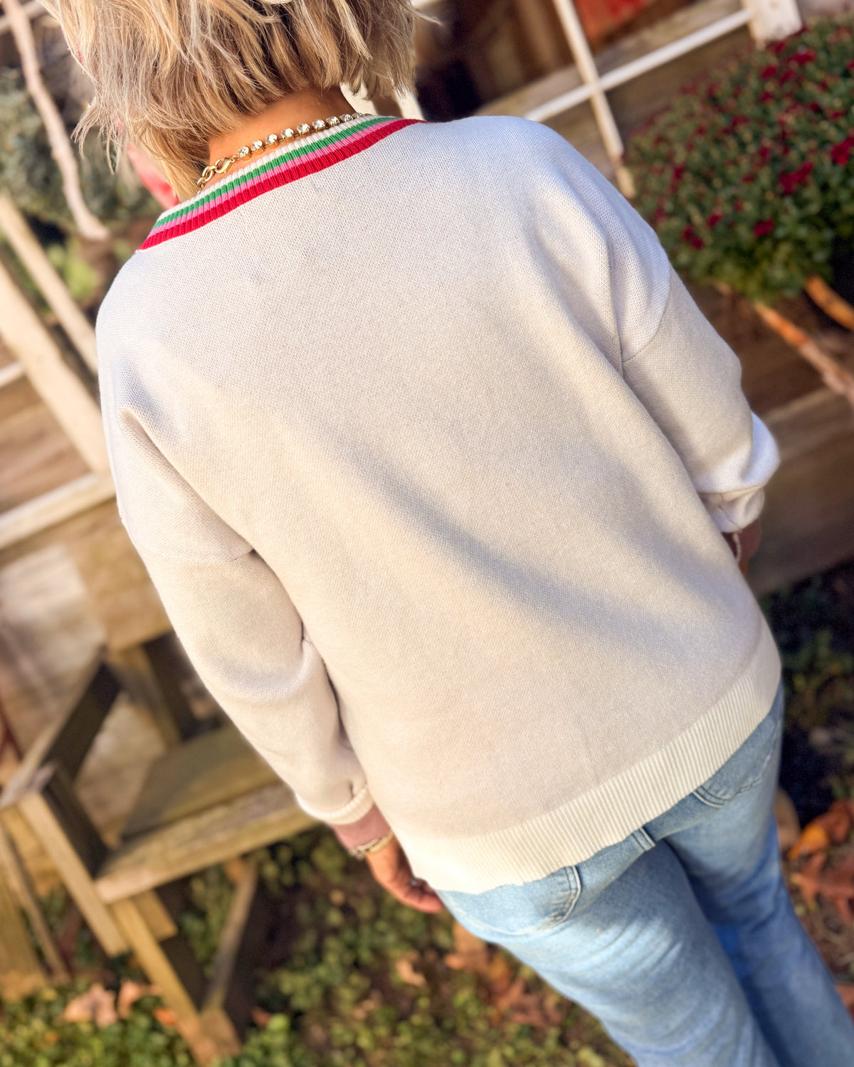 Bow On Top Mixed Bow Knit Sweater