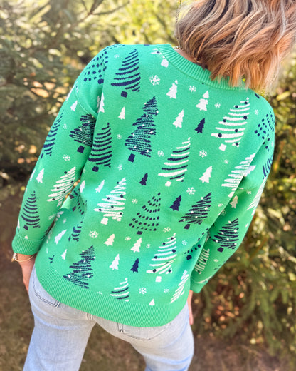 O Christmas Trees Mixed Tree Knit Sweater