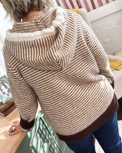 Tour The Town Striped Hooded Sweater - Brown