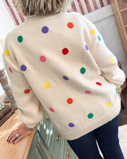 Candy Confetti Raised Dot Mock Neck Sweater - Cream