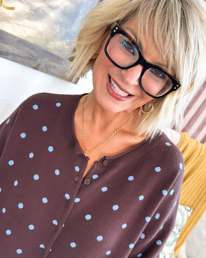 Pretty In Polka Dots Sweater Cardigan - Brown
