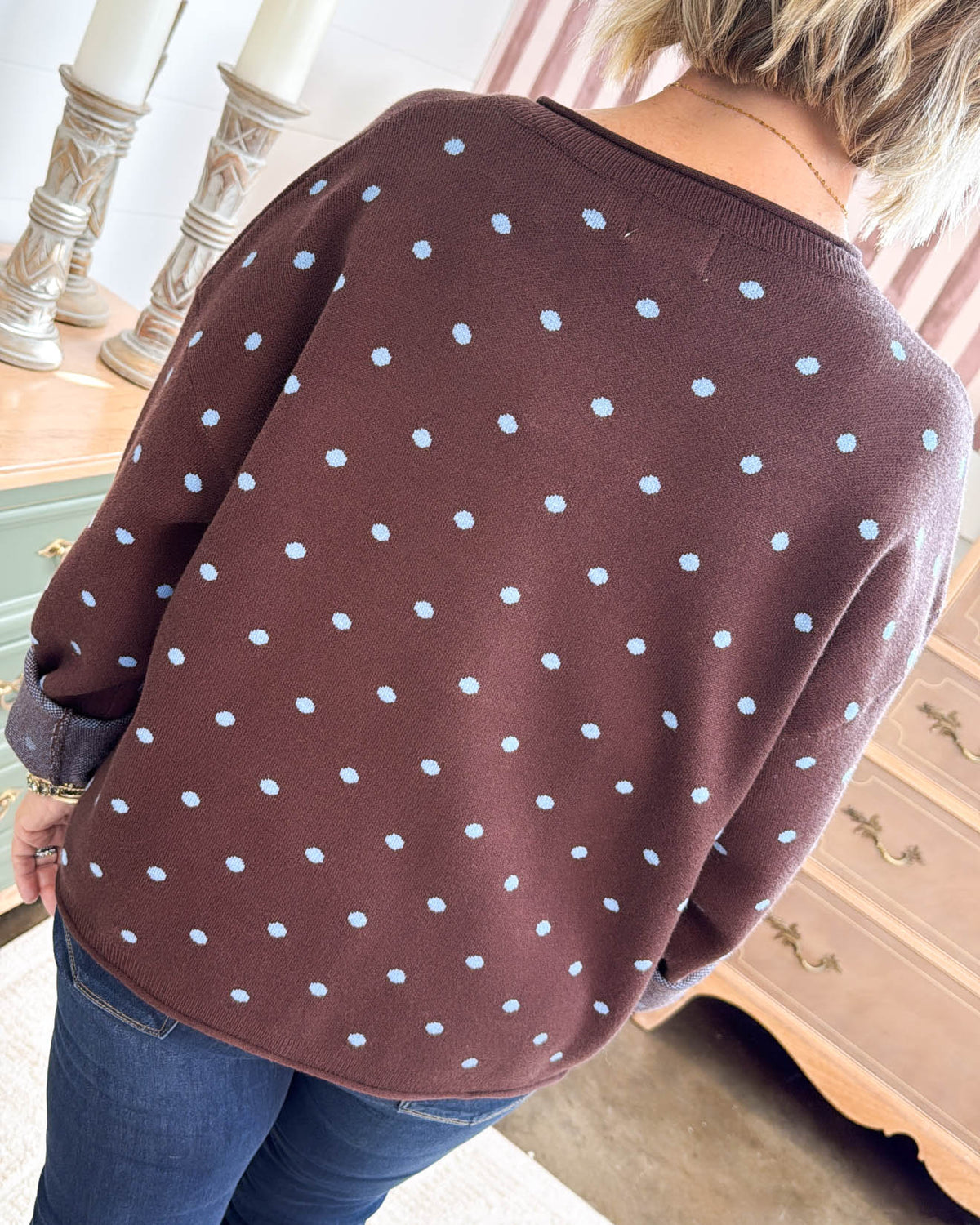 Pretty In Polka Dots Sweater Cardigan - Brown