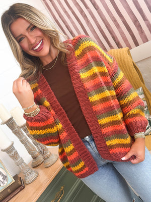Color Crush Striped Crocheted Knit Cardigan