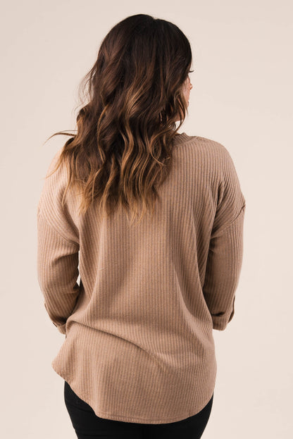 Ribbed Tab Sleeve Henley Top