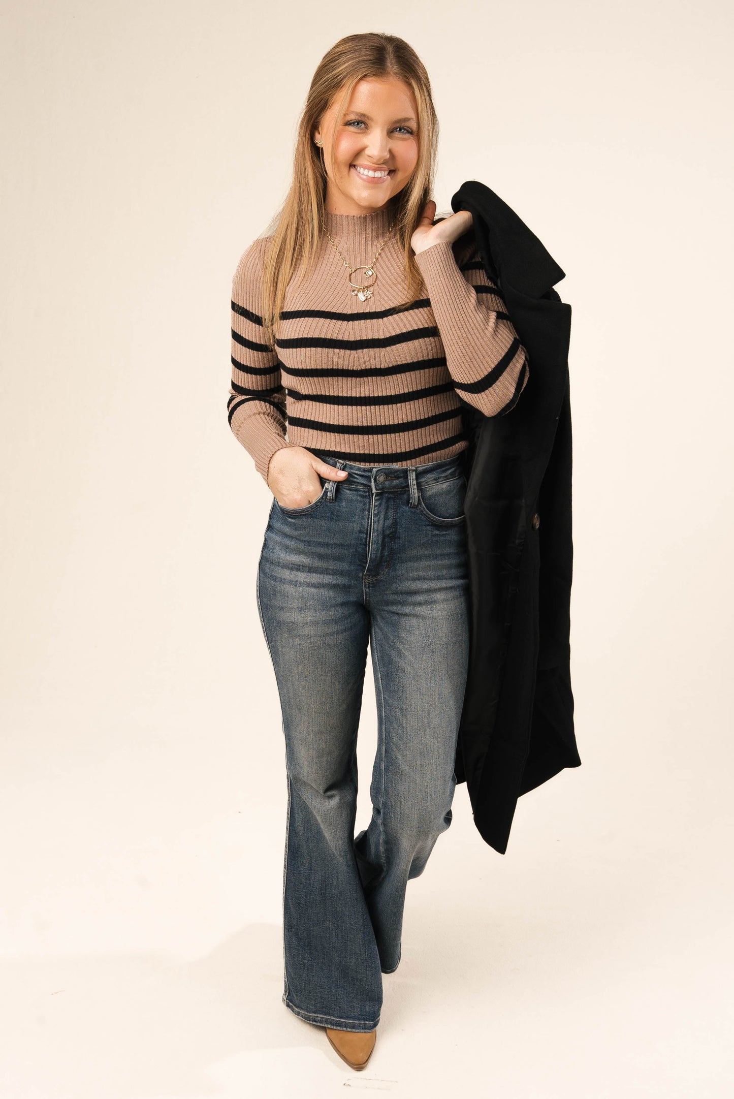 Striped Ribbed Mock Neck Sweater *Final Sale*