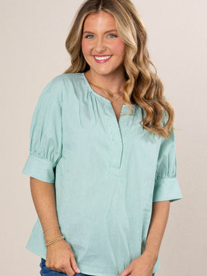 Pinstriped Button Cuff Blouse