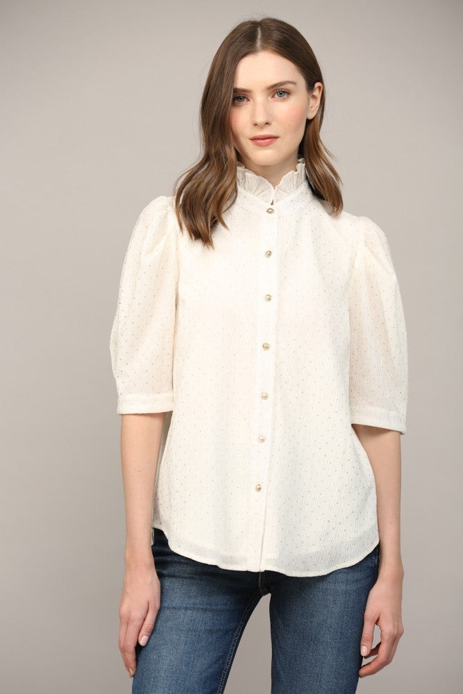 Ditsy Dot Frill Neck Blouse